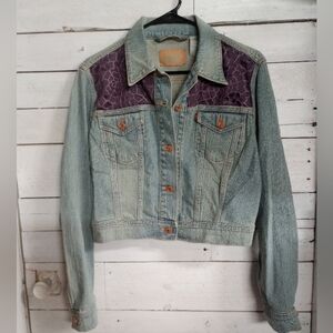 Upcycled Levi's Denim Jacket With Purple Floral Butterfly Inserts Women's Large